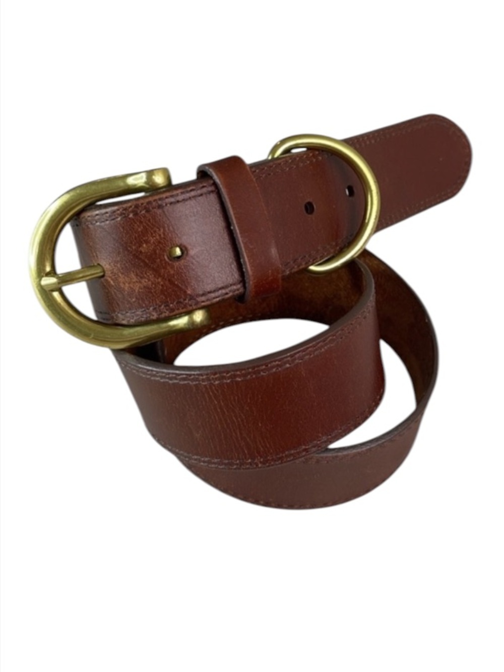 FOSSIL Mens Cognac Brown Genuine Leather Belt Brass Buckle M